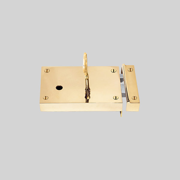 Shown as right hand with a polished brass finish.