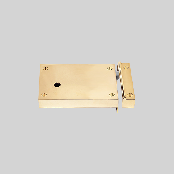 Shown as a right hand with a polished brass finish.