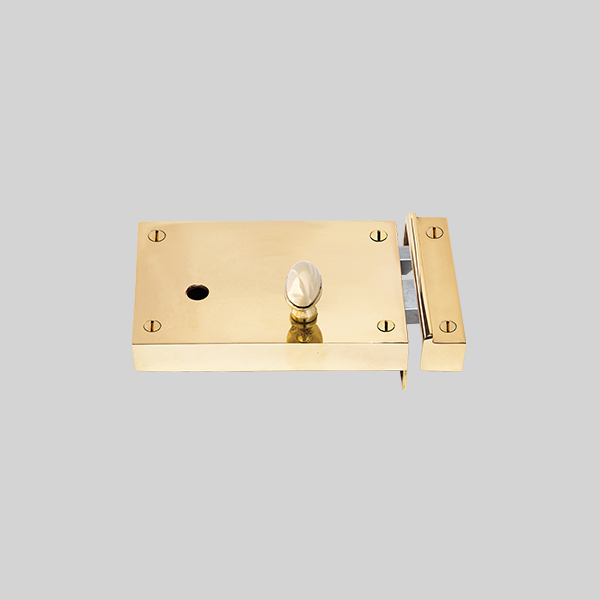 Shown as a right hand with a polished brass finish.