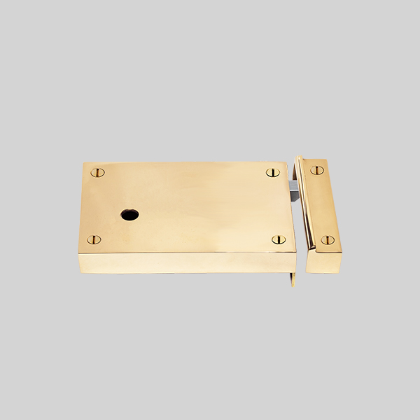 Shown as a right hand with a polished brass finish.