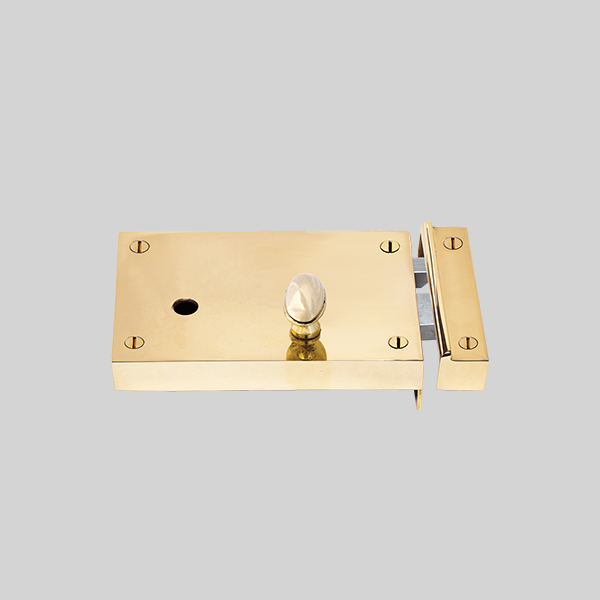 Shown as a right hand with a polished brass finish.