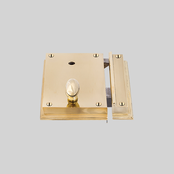 Shown as right hand with a polished brass finish.