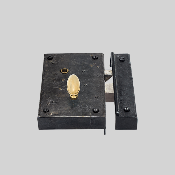 Shown as right hand with a dark wax iron finish.